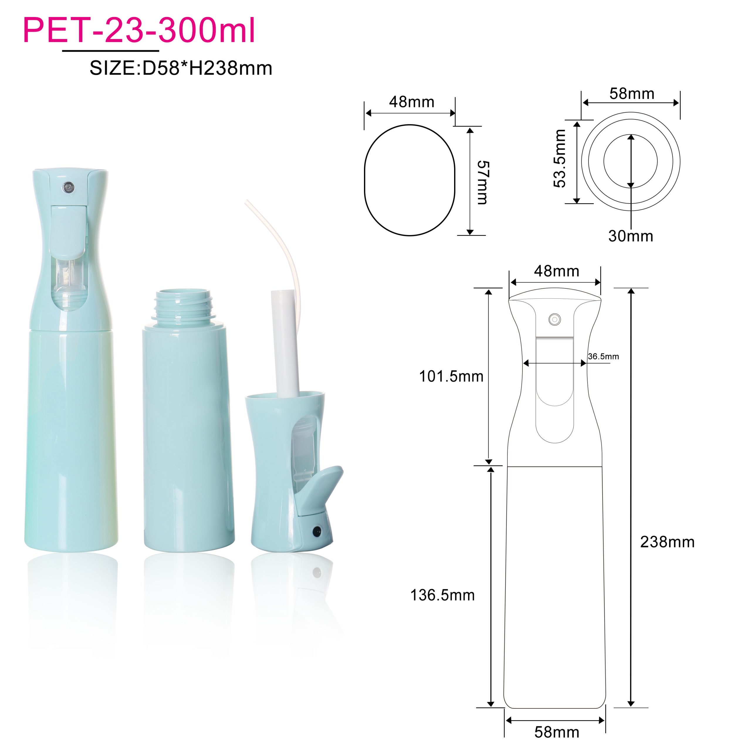 Cosmetic Fine Mist Sprayer Bottle  300ml Hair Water Alcohol Atomized Continuous Plastic Spray Bottle