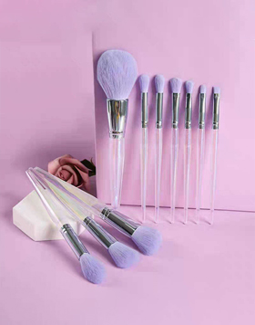 10pcs Purple Private Label Crystal Custom Logo Transparent Clear Quartz Handles Makeup Brushes Set