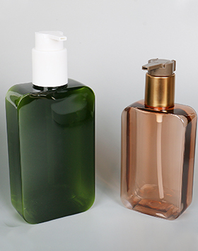 Empty PETG 200ml 300ml Shower Gel Plastic Bottle Hair Care Brown Green Flat Square Shampoo Lotion Pump Plastic Bottle