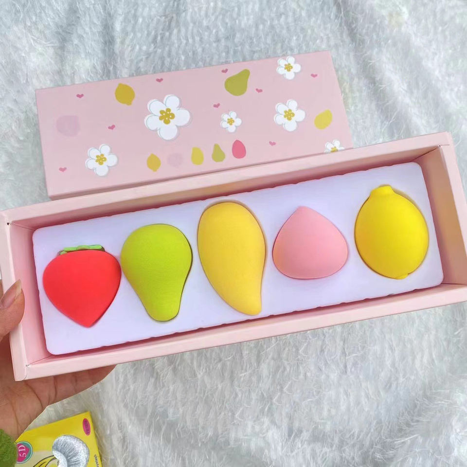 3Pcs Strawberry Peach Pear Lemon Avocado Don’t Eat Powder Fruit Makeup Egg Set Non-Latex Makeup Sponge With Box