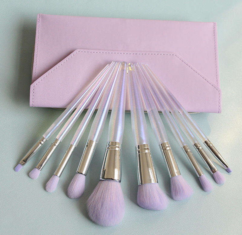 10pcs Purple Private Label Crystal Custom Logo Transparent Clear Quartz Handles Makeup Brushes Set