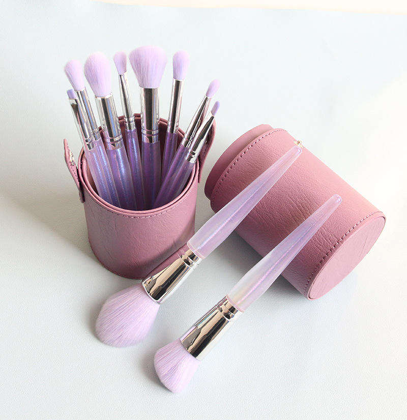 10pcs Purple Private Label Crystal Custom Logo Transparent Clear Quartz Handles Makeup Brushes Set