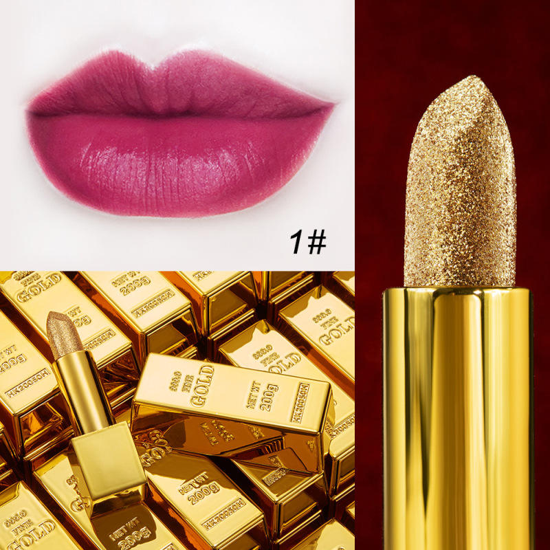 Shiny Luxury Non-sticky Matte Lipstick Waterproof Long Lasting Gold Glitter Lipstick