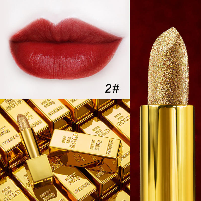 Shiny Luxury Non-sticky Matte Lipstick Waterproof Long Lasting Gold Glitter Lipstick