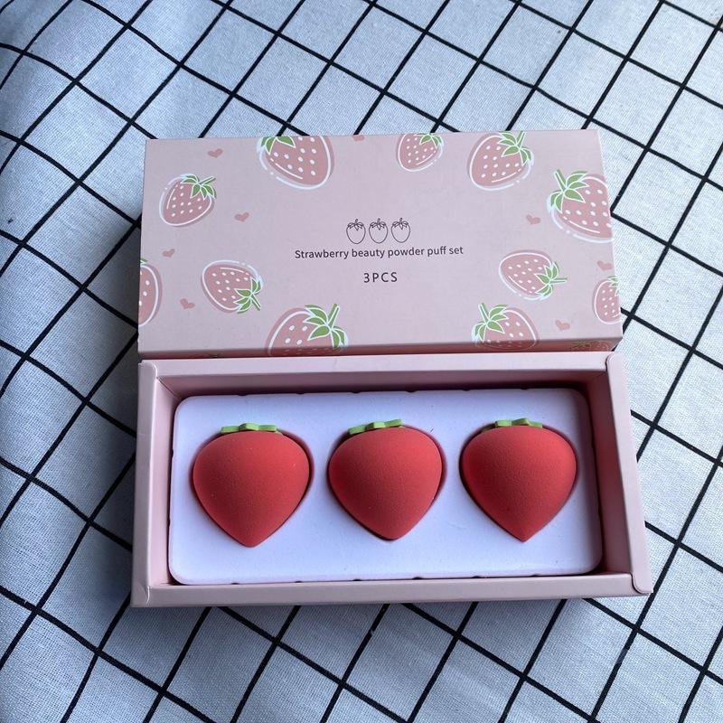 3Pcs Strawberry Peach Pear Lemon Avocado Don’t Eat Powder Fruit Makeup Egg Set Non-Latex Makeup Sponge With Box