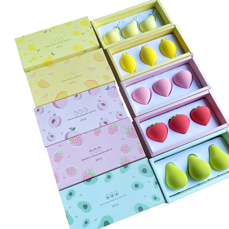 3Pcs Strawberry Peach Pear Lemon Avocado Don’t Eat Powder Fruit Makeup Egg Set Non-Latex Makeup Sponge With Box