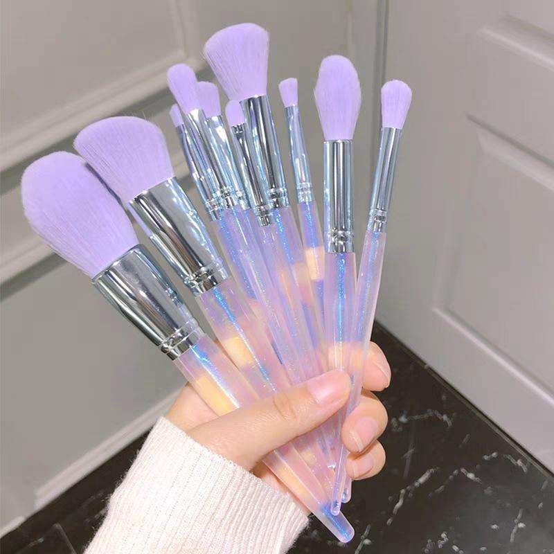 10pcs Purple Private Label Crystal Custom Logo Transparent Clear Quartz Handles Makeup Brushes Set