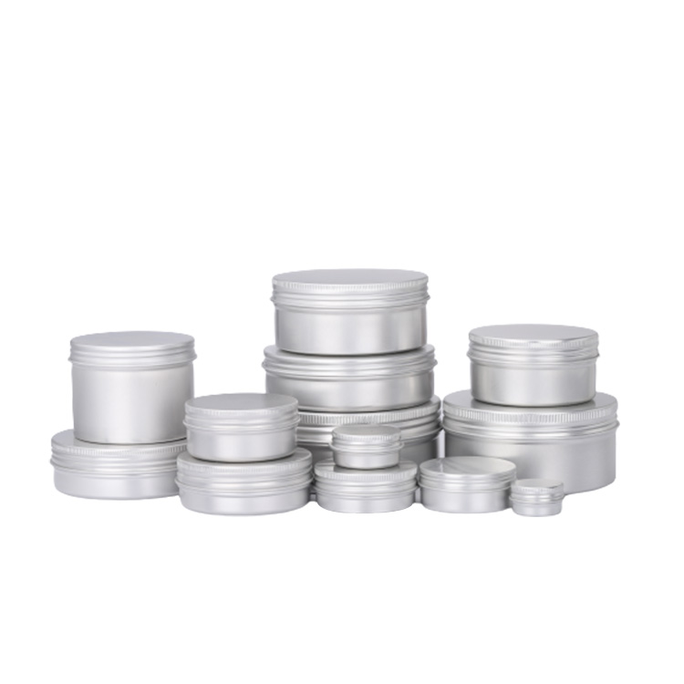 5ml 10ml 20ml 30ml 50ml 60ml 80ml 100ml 120ml 150ml 180ml 200ml 250ml Round Cosmetic Containers Box Silver Aluminum Jar