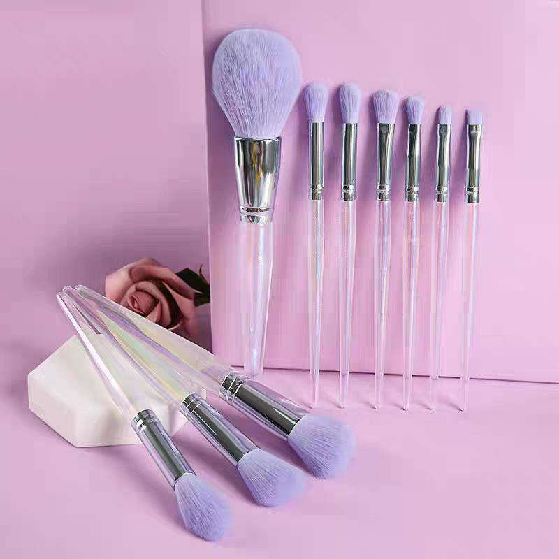 10pcs Purple Private Label Crystal Custom Logo Transparent Clear Quartz Handles Makeup Brushes Set