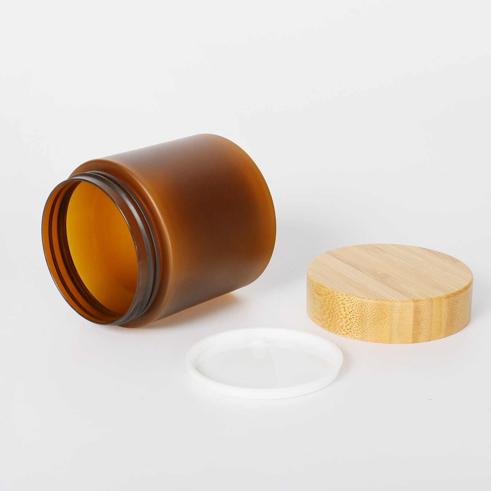 Cosmetic Packaging 50ml 150ml 250ml 500ml Frosted Clear Amber Scrub Body Butter Pet Plastic Cream Jar With Bamboo Lid