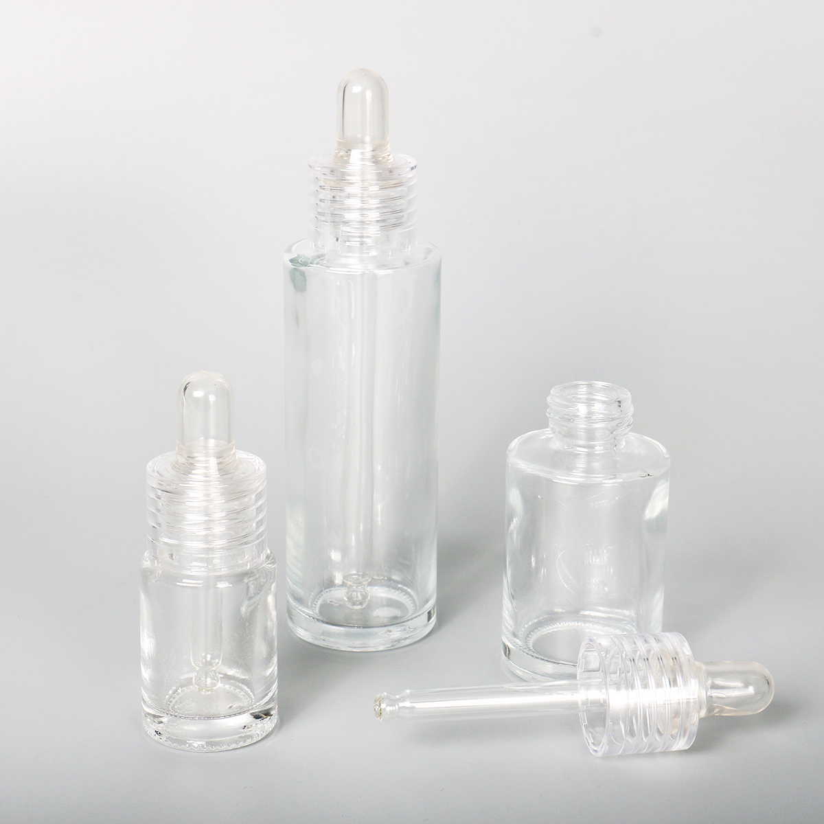 15ml 30ml 60ml Essential Oil Bottle Round Clear Glass Flat Shoulder Serum Dropper Glass Bottle