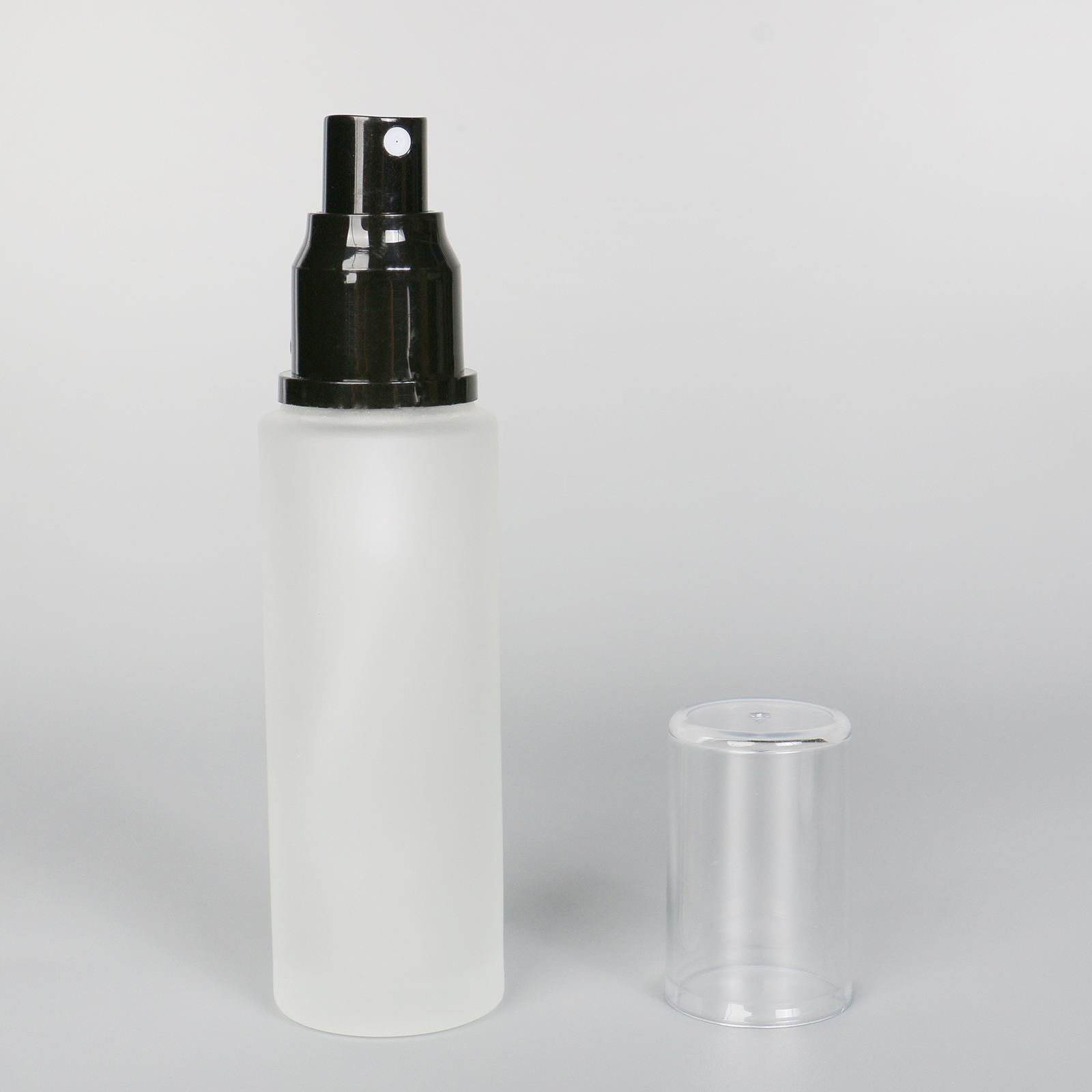 Factory Wholesale Clear Frosted Cylinder Glass Skincare Packaging Set Cosmetic Glass Jar Lotion Pump Sprayer Bottle 20ml,50ml,30g