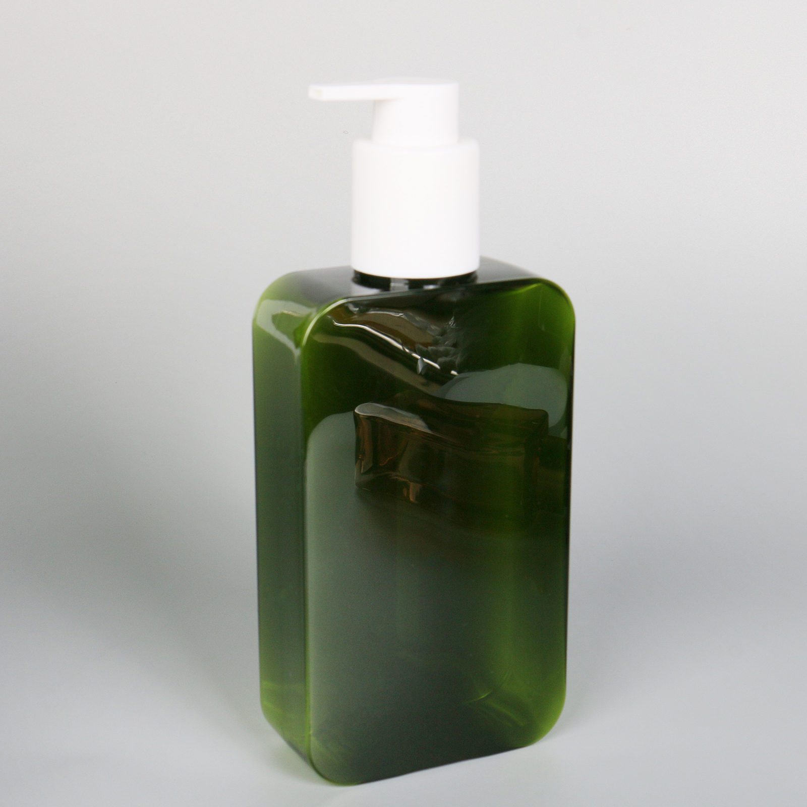 Empty PETG 200ml 300ml Shower Gel Plastic Bottle Hair Care Brown Green Flat Square Shampoo Lotion Pump Plastic Bottle