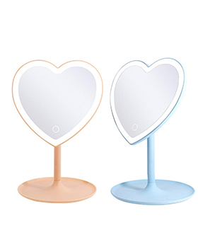 Adjustable Heart Shaped LED Light Make Up Mirror Screen Touch Table Vanity Mirror With Round Tray