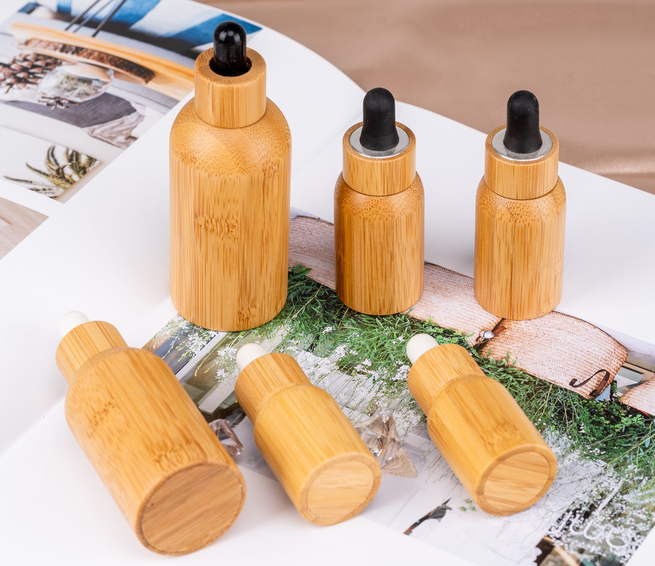 5ml 10ml 15ml 30ml 50ml Essential Oil Serum Glass Dropper Bottle With Bamboo Aluminum Cap HotPopular