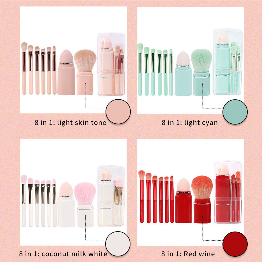 Wholesale 8 In 1 Portable Personalized Vegan Custom Make Up Brushes Sponge 8Pcs Portable Mini Travel Makeup Brush Set