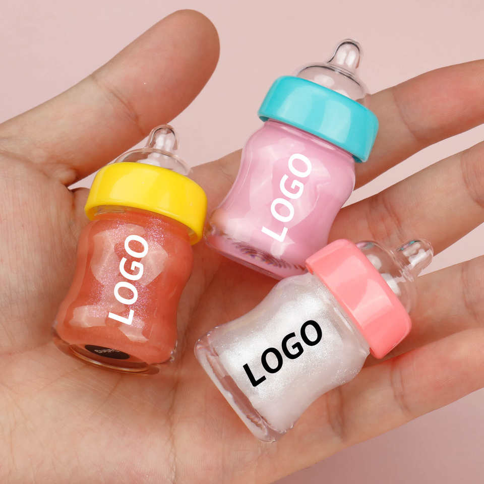 Customized Colors Milk Feeding Bottle Shape Velvet Matte Jelly Glossy Lipgloss Private Label Cute Baby Bottle Lip Gloss