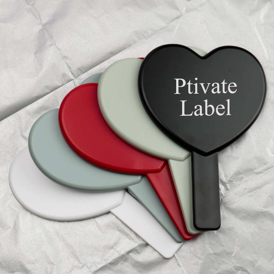 Heart Round Square Shapes Customized Logo Cosmetic Mirror Private Label Plastic Portable Handheld Makeup Mirror With Handle