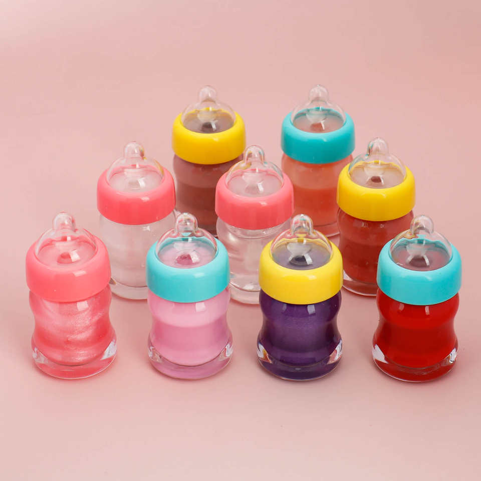 Customized Colors Milk Feeding Bottle Shape Velvet Matte Jelly Glossy Lipgloss Private Label Cute Baby Bottle Lip Gloss