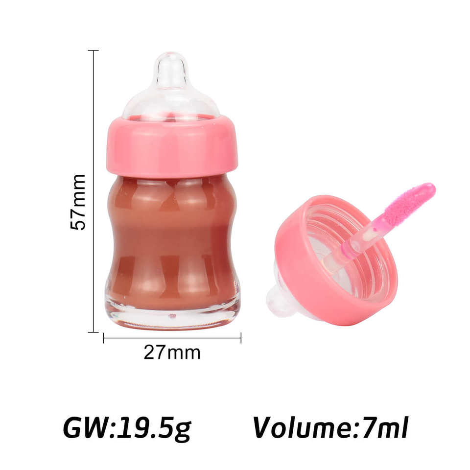 Customized Colors Milk Feeding Bottle Shape Velvet Matte Jelly Glossy Lipgloss Private Label Cute Baby Bottle Lip Gloss