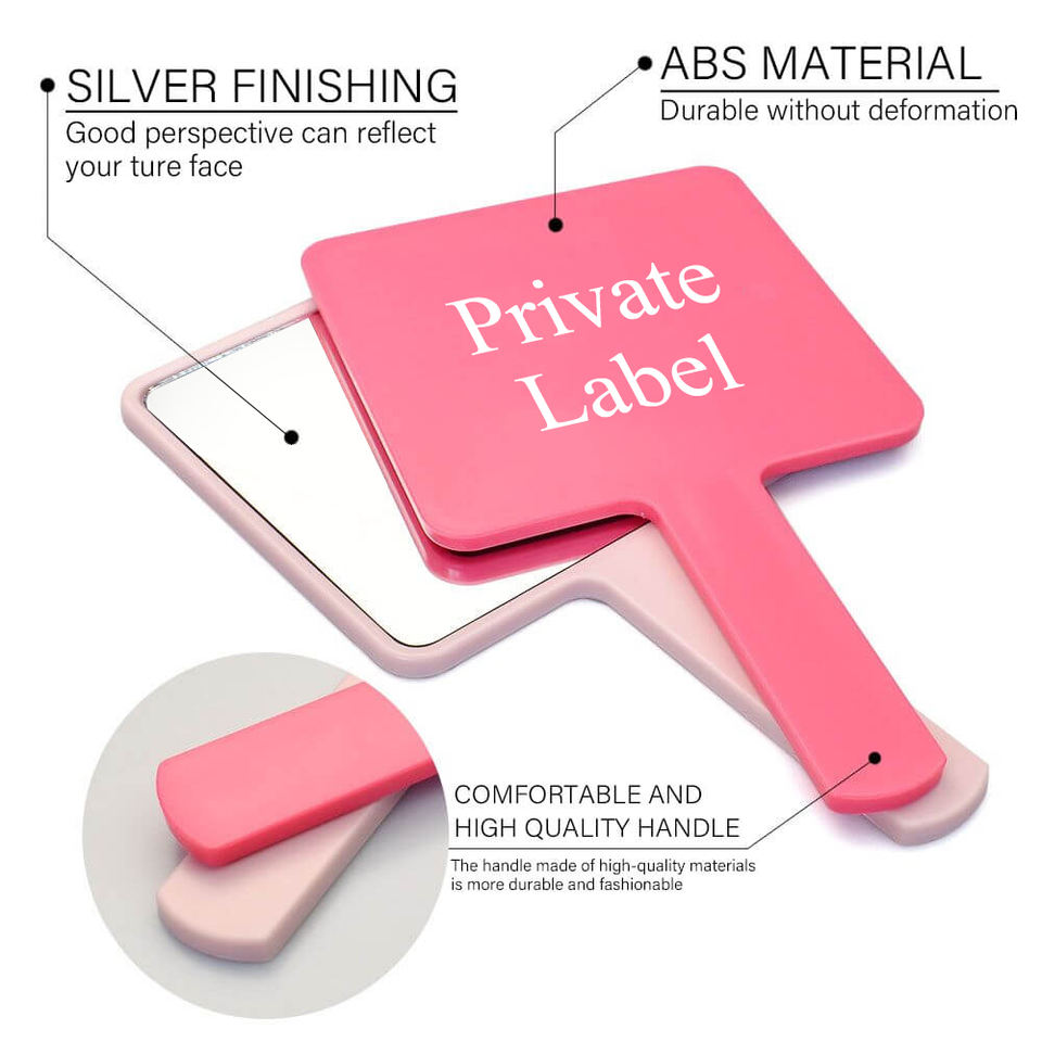 Heart Round Square Shapes Customized Logo Cosmetic Mirror Private Label Plastic Portable Handheld Makeup Mirror With Handle