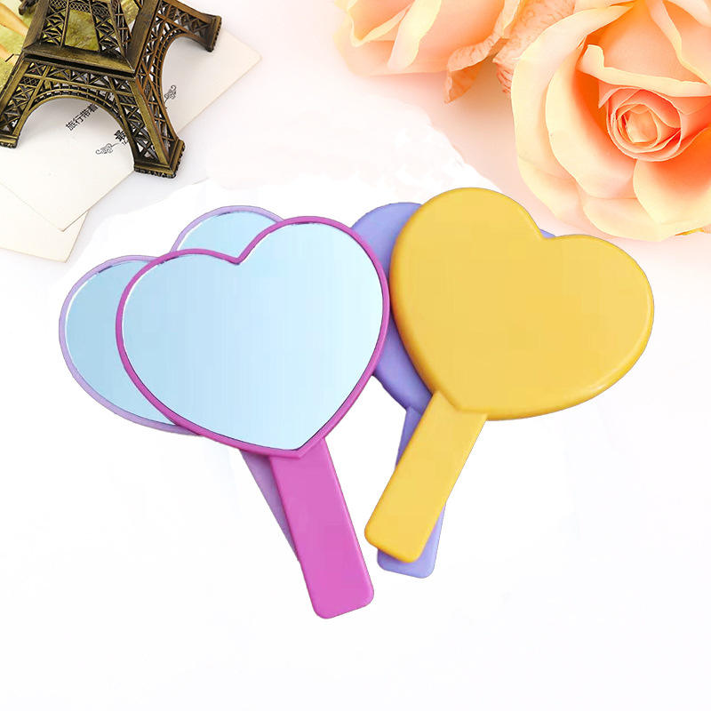 Heart Round Square Shapes Customized Logo Cosmetic Mirror Private Label Plastic Portable Handheld Makeup Mirror With Handle