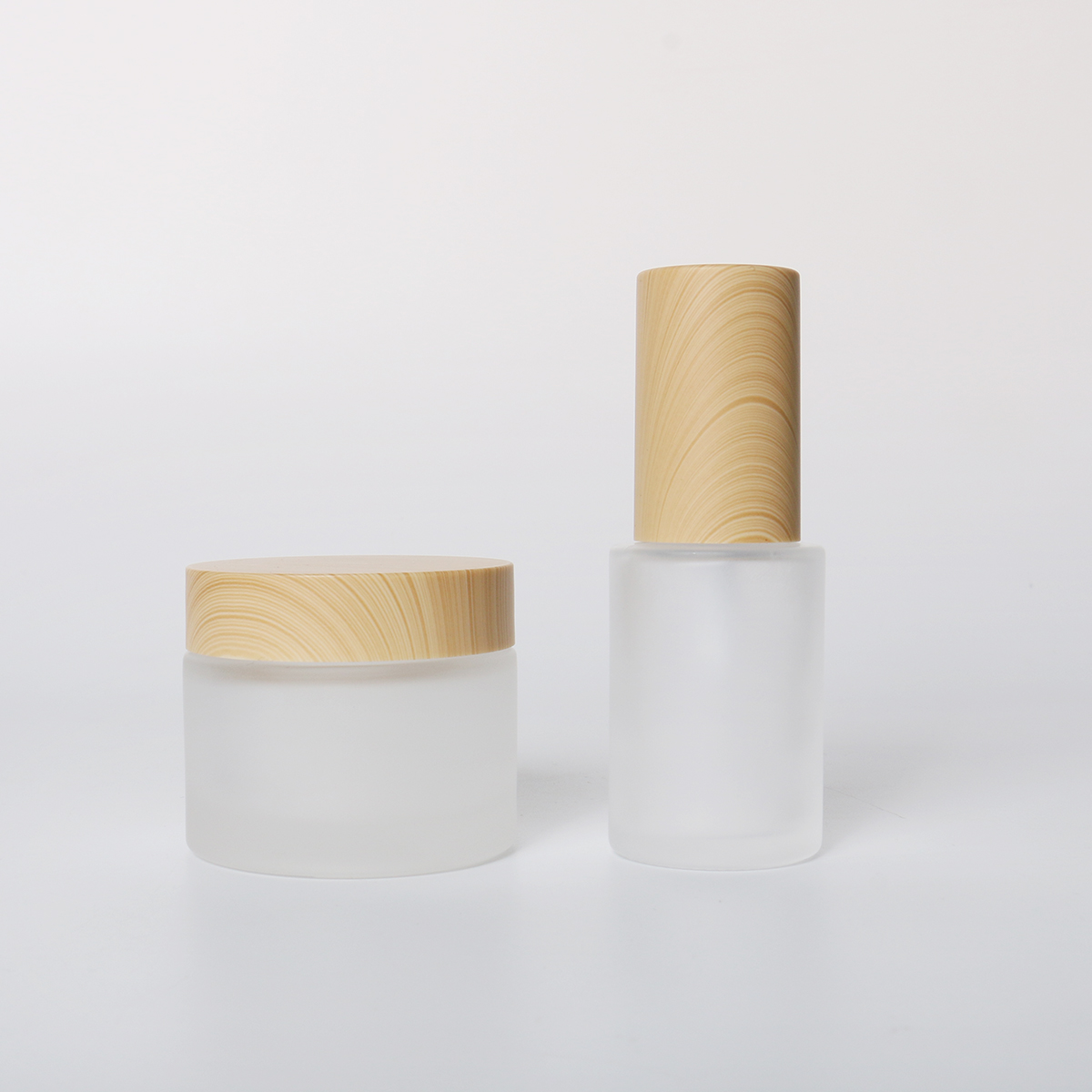 Bamboo Pattern 50ml Glass Jar 30ml Cosmetic Lotion Pump Glass Bottle Sets For Skincare Face Cream Lotion Bottle