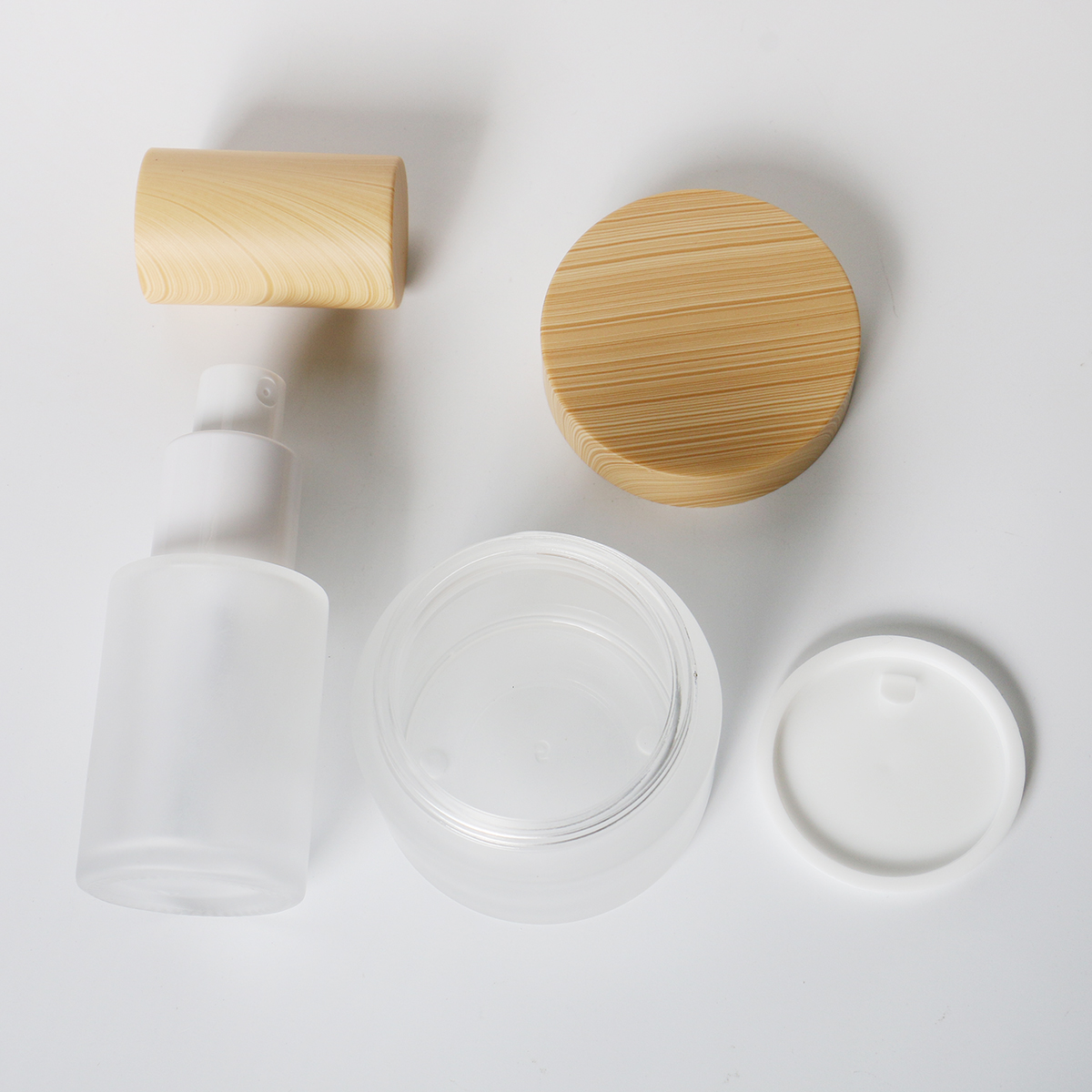 Bamboo Pattern 50ml Glass Jar 30ml Cosmetic Lotion Pump Glass Bottle Sets For Skincare Face Cream Lotion Bottle