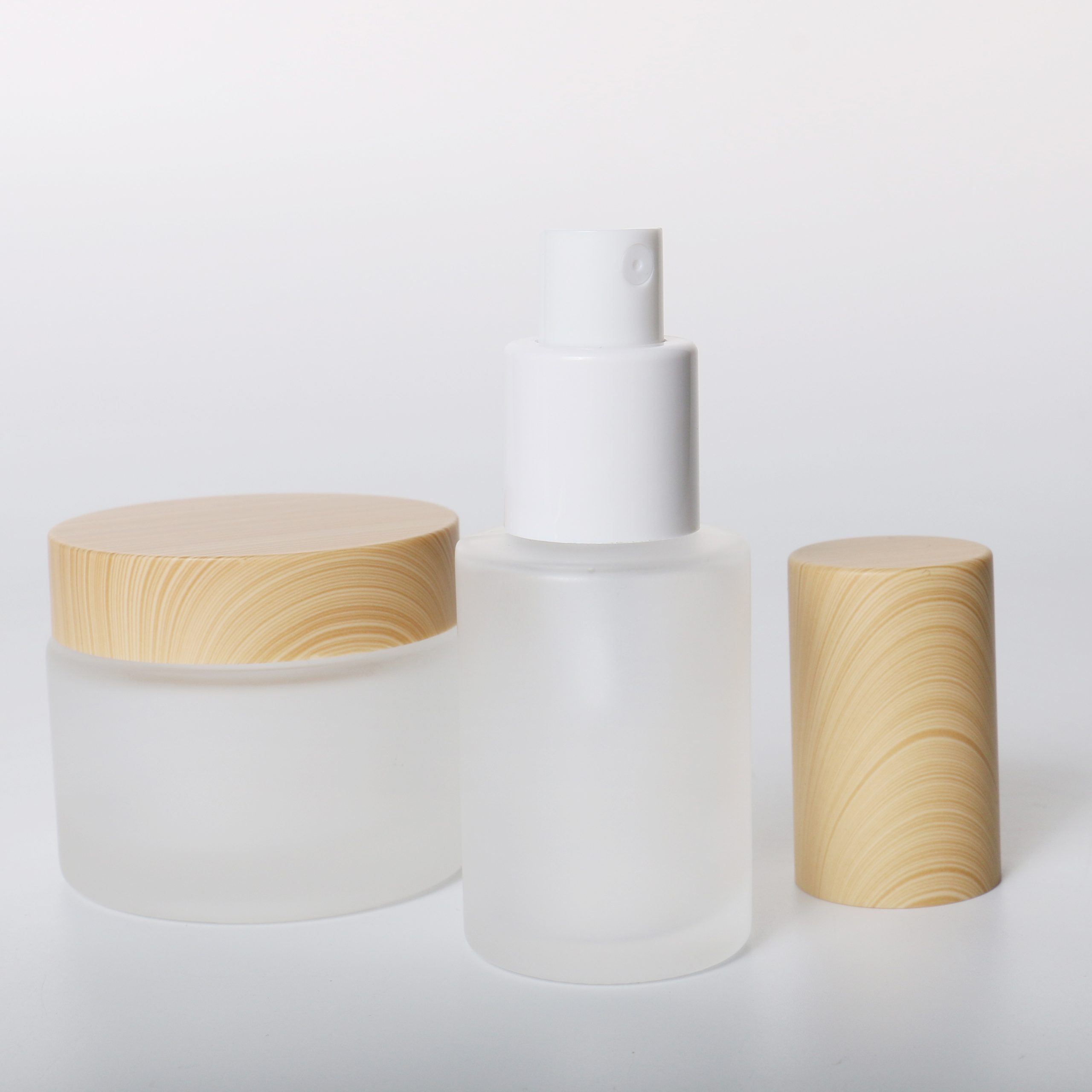 Bamboo Pattern 50ml Glass Jar 30ml Cosmetic Lotion Pump Glass Bottle Sets For Skincare Face Cream Lotion Bottle