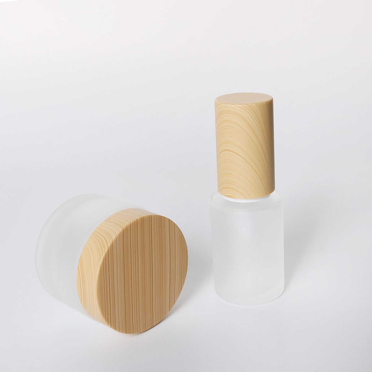 Bamboo Pattern 50ml Glass Jar 30ml Cosmetic Lotion Pump Glass Bottle Sets For Skincare Face Cream Lotion Bottle