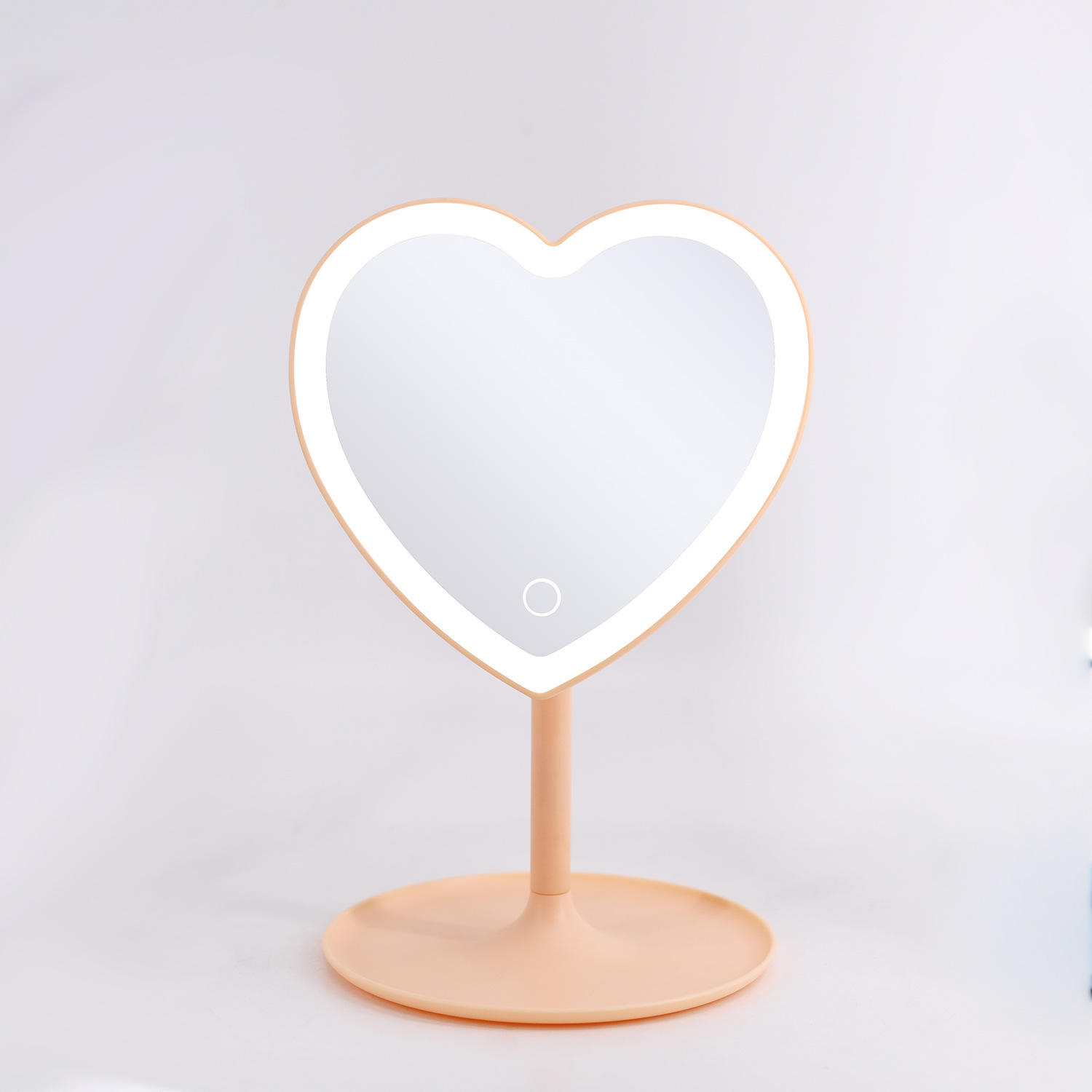 Adjustable Heart Shaped LED Light Make Up Mirror Screen Touch Table Vanity Mirror With Round Tray