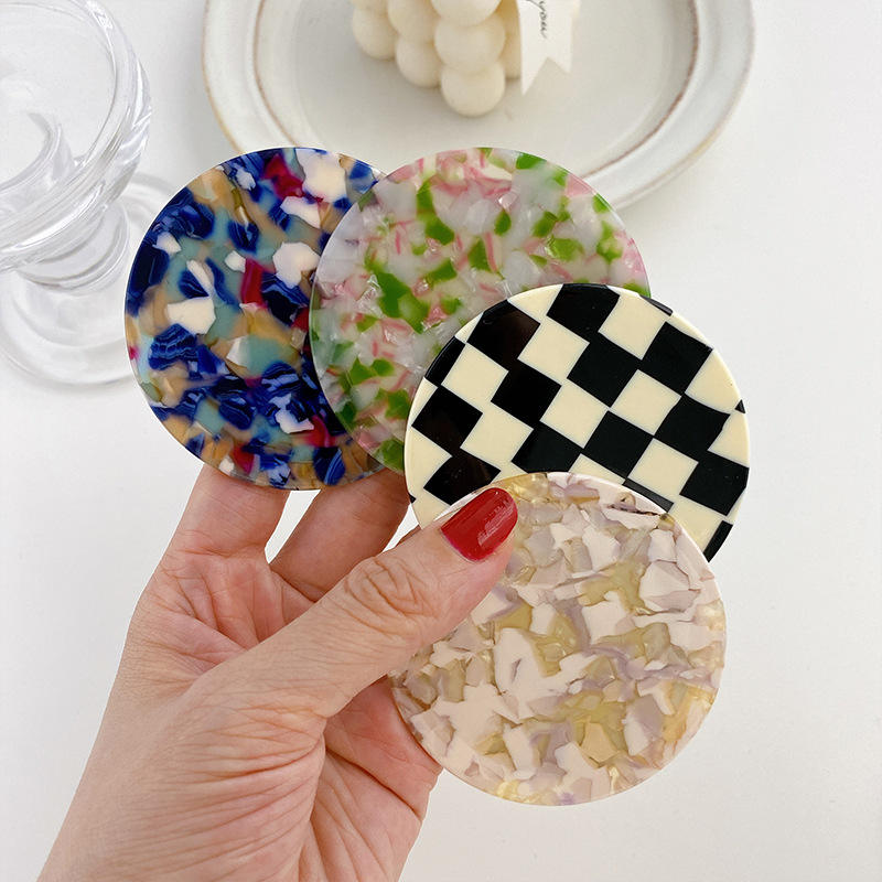 Floral Marble Grain Eco-friendly Portable Small Vanity Mirror Travel Mini Round Compact Acetate Makeup Mirror