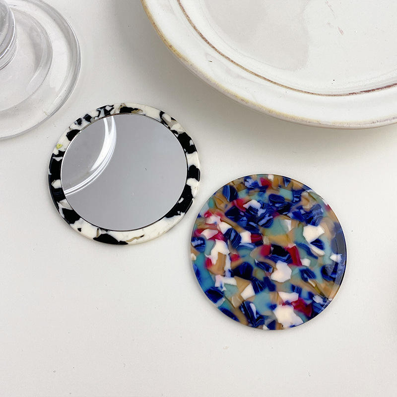 Floral Marble Grain Eco-friendly Portable Small Vanity Mirror Travel Mini Round Compact Acetate Makeup Mirror