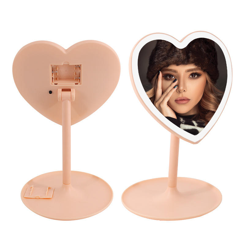 Adjustable Heart Shaped LED Light Make Up Mirror Screen Touch Table Vanity Mirror With Round Tray