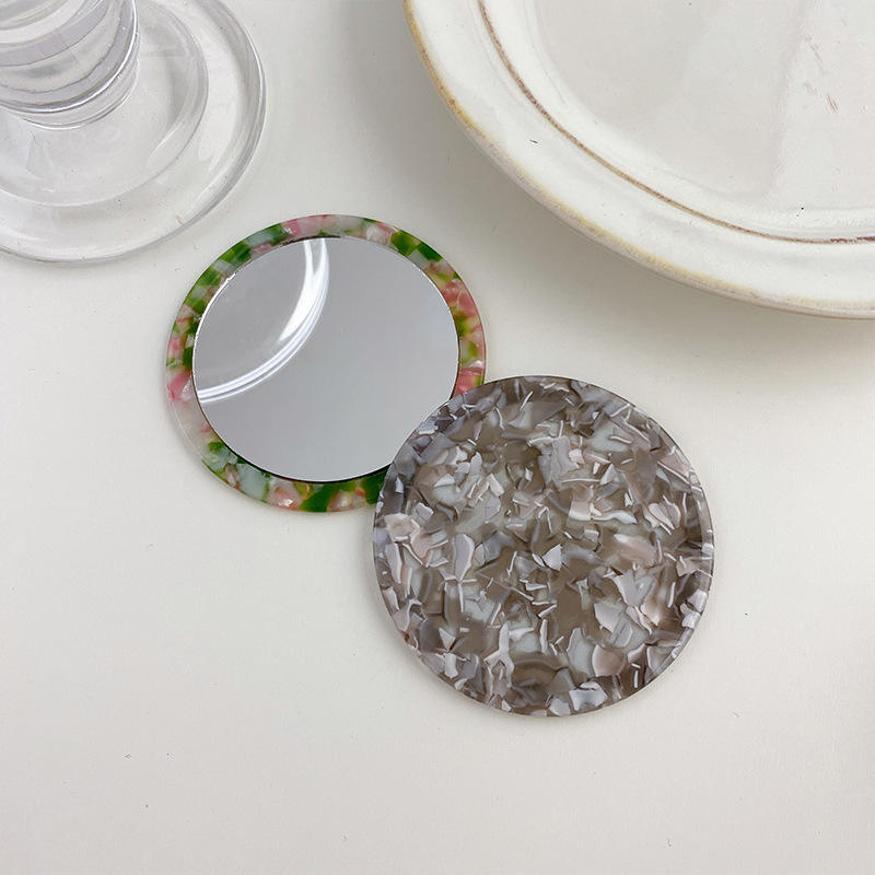 Floral Marble Grain Eco-friendly Portable Small Vanity Mirror Travel Mini Round Compact Acetate Makeup Mirror