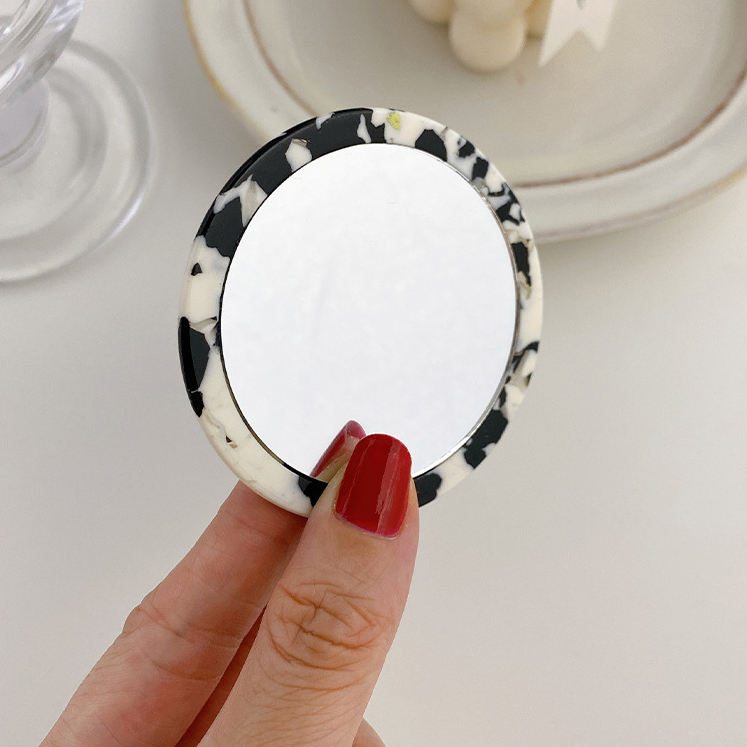 Floral Marble Grain Eco-friendly Portable Small Vanity Mirror Travel Mini Round Compact Acetate Makeup Mirror