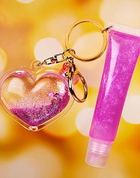 Private Label Fruit Flavor Kids Lip Oil Custom Logo Lipgloss Non Sticky Make Your Own Vegan Heart Key Chain Keychain Lip Gloss