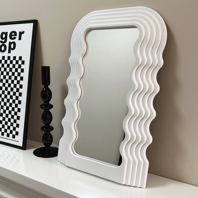 Tabletop Decoration Wavy Shaped Frame Glass Small Desktop Pink Wave Makeup Mirror Mini Vanity Ultrafragola Mirror