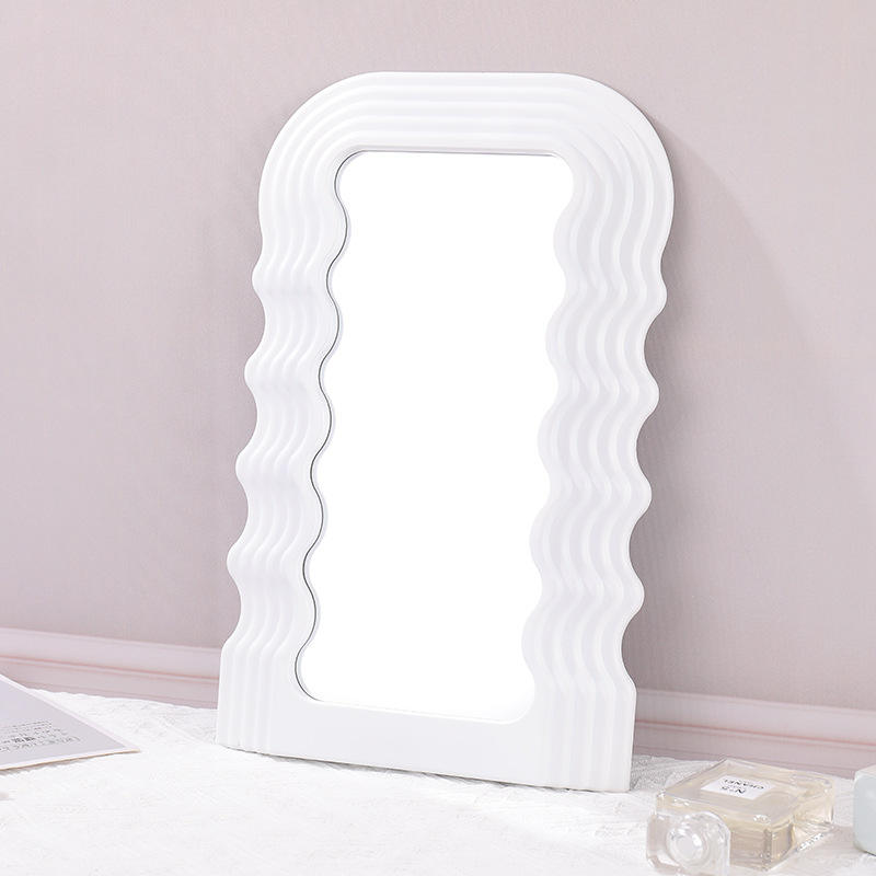 Tabletop Decoration Wavy Shaped Frame Glass Small Desktop Pink Wave Makeup Mirror Mini Vanity Ultrafragola Mirror