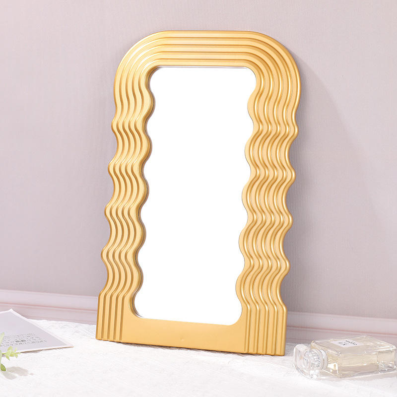 Tabletop Decoration Wavy Shaped Frame Glass Small Desktop Pink Wave Makeup Mirror Mini Vanity Ultrafragola Mirror