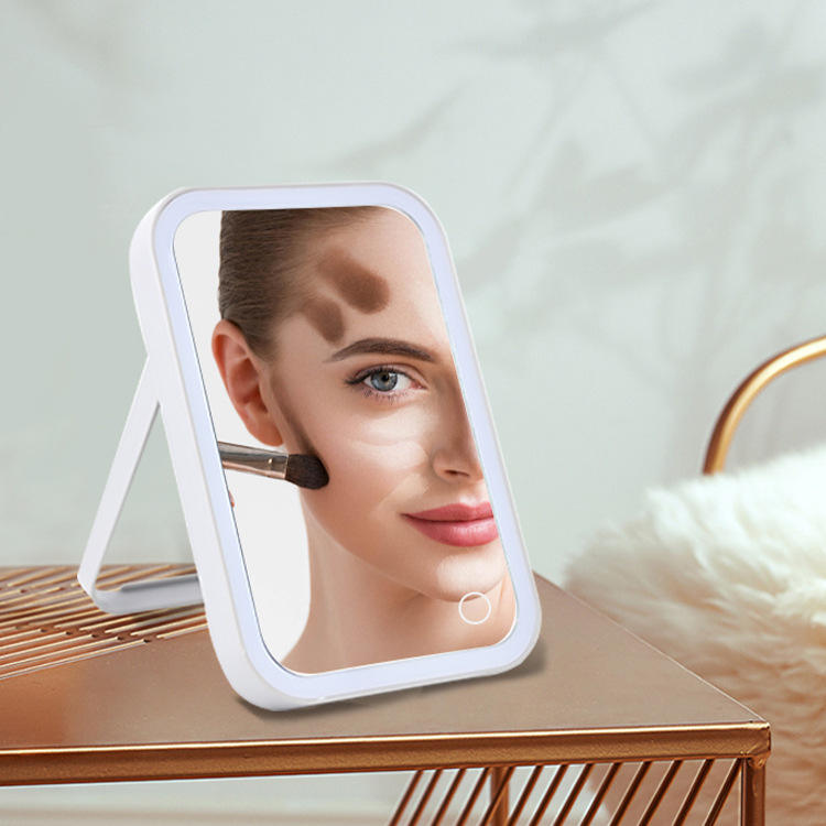 Amazon Top Seller USB Rechargeable Vanity Led Lighted Travel Make Up Mirror Desktop Makeup Mirror With Lights