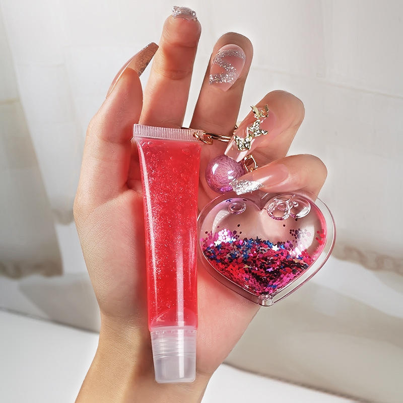 Private Label Fruit Flavor Kids Lip Oil Custom Logo Lipgloss Non Sticky Make Your Own Vegan Heart Key Chain Keychain Lip Gloss