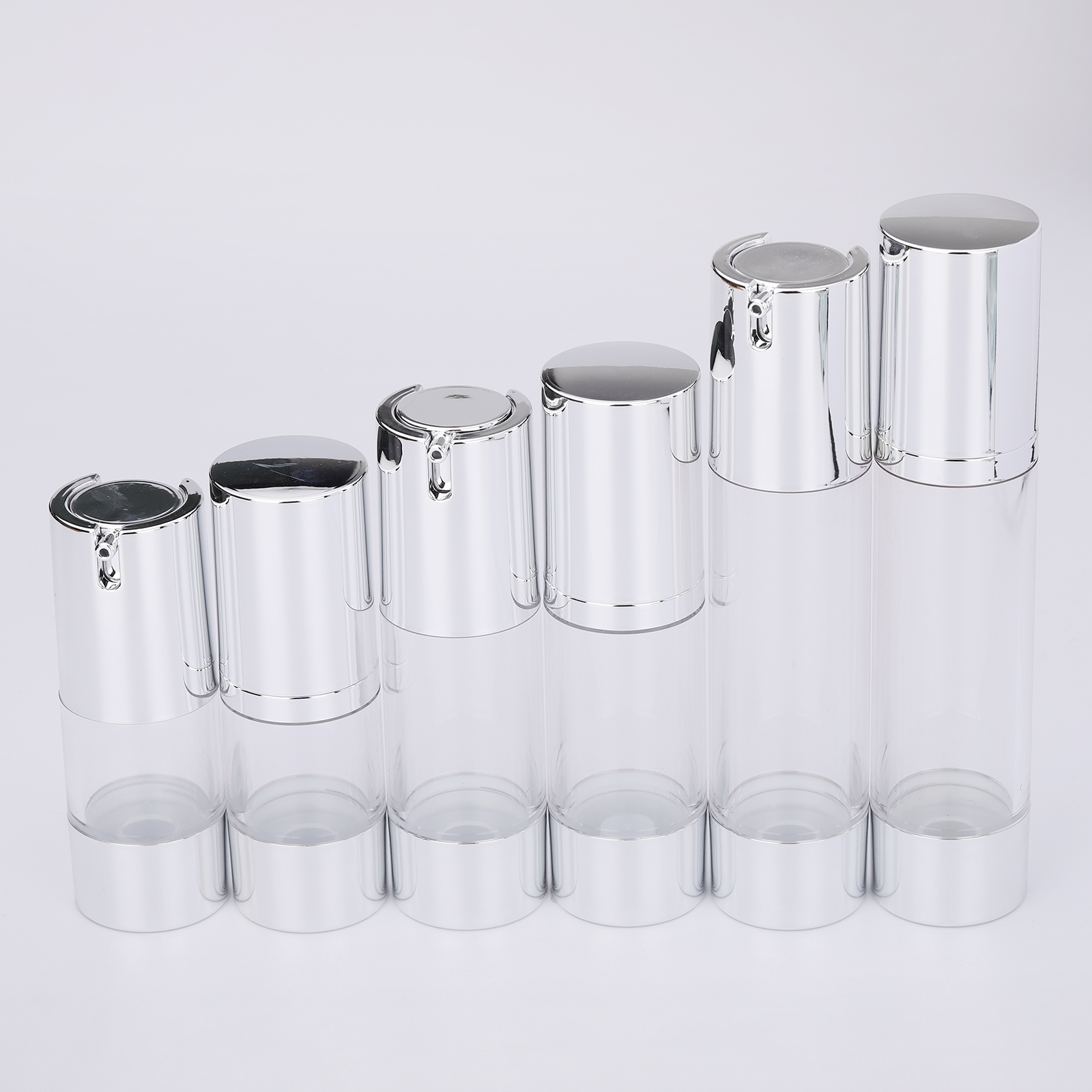 15ml 30ml 50ml Wholesale Transparent Cosmetic Matte Silver Plastic Sprayer Airless Pump Bottle Cosmetic