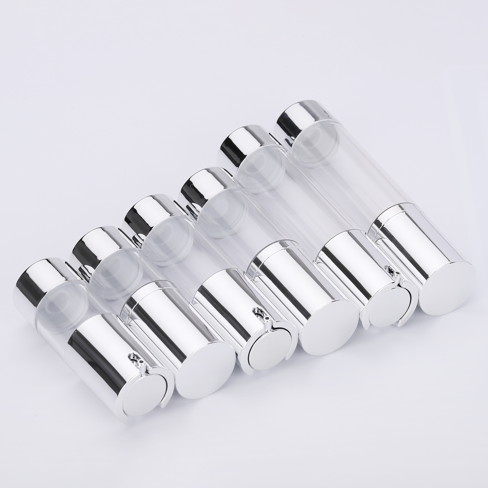 15ml 30ml 50ml Wholesale Transparent Cosmetic Matte Silver Plastic Sprayer Airless Pump Bottle Cosmetic