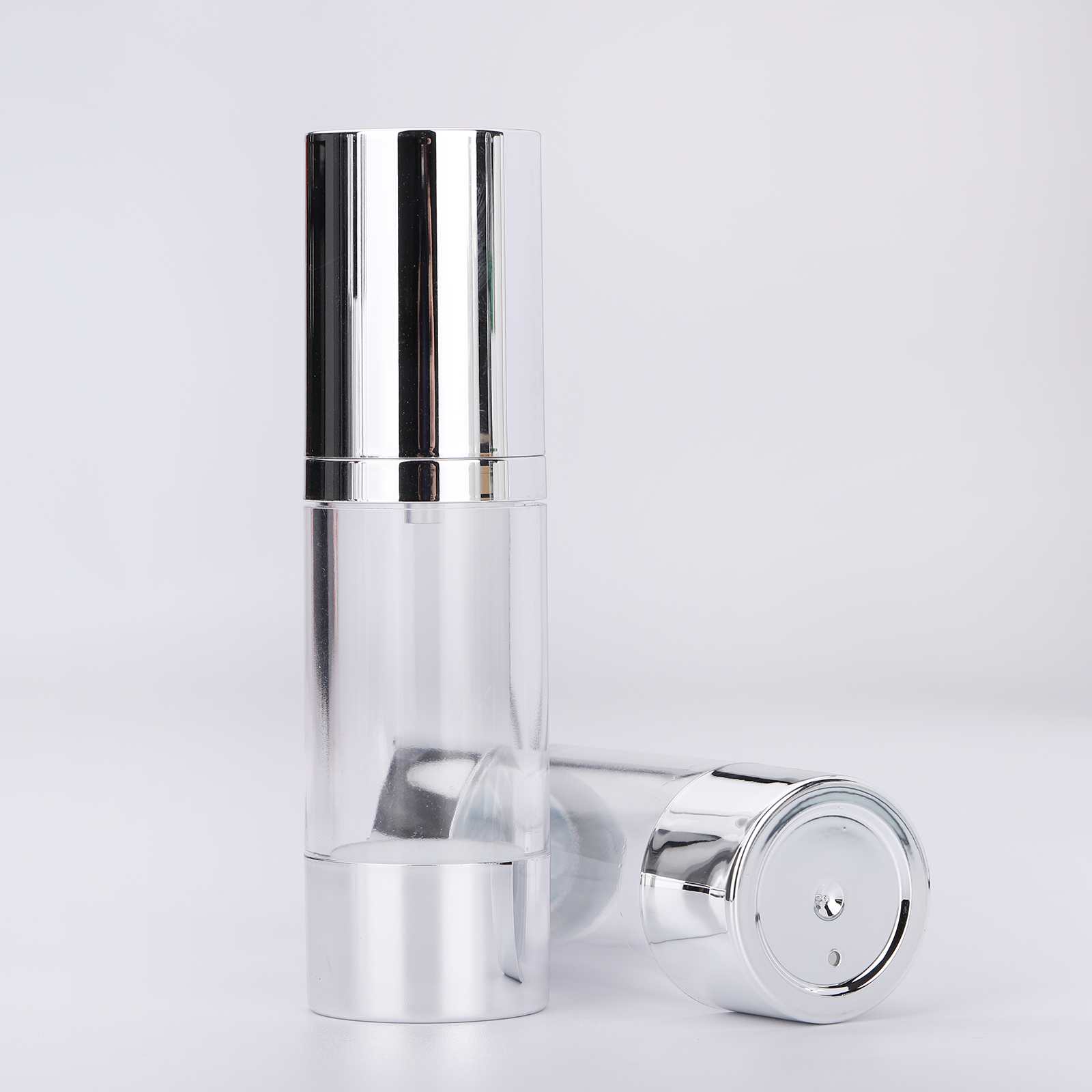 15ml 30ml 50ml Wholesale Transparent Cosmetic Matte Silver Plastic Sprayer Airless Pump Bottle Cosmetic