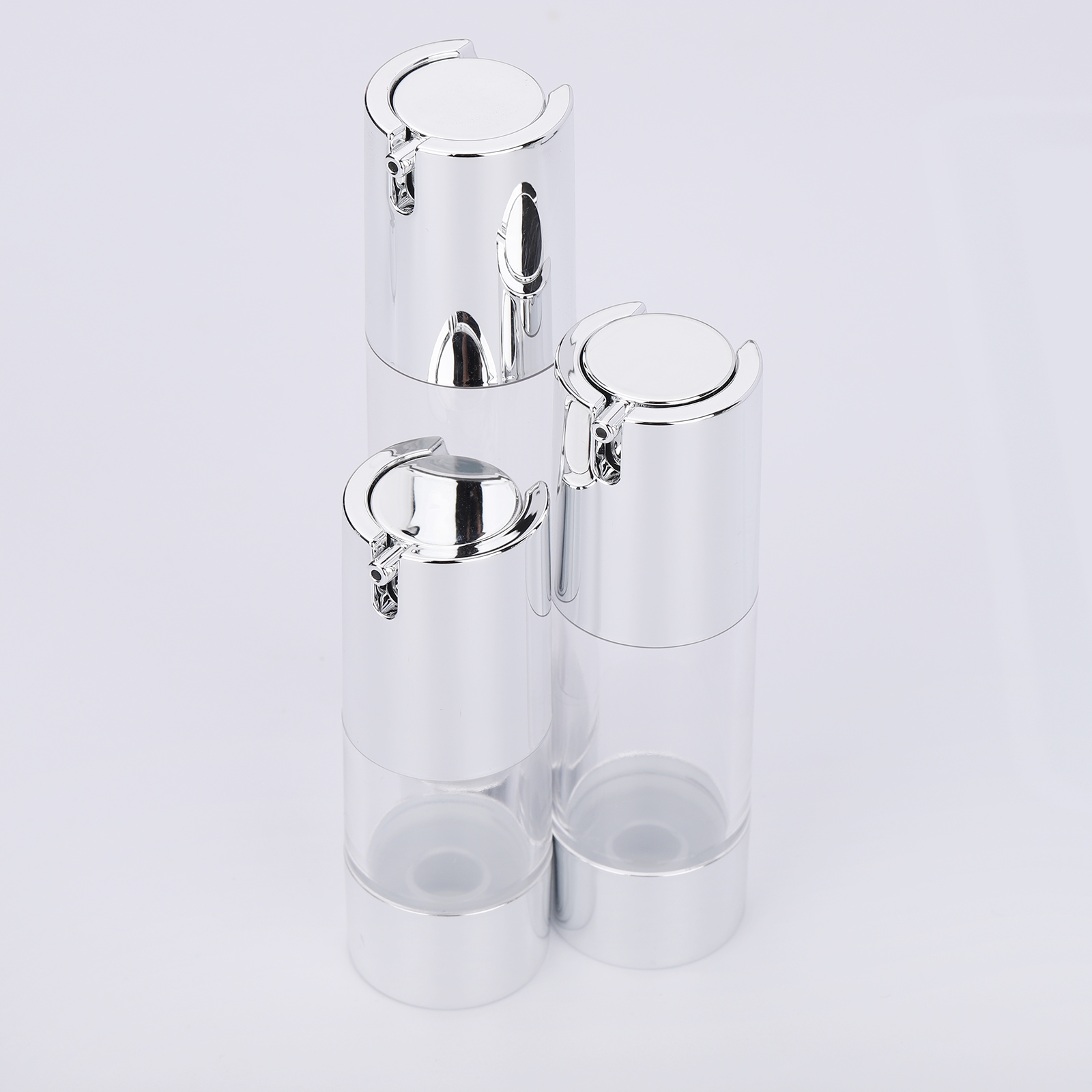 15ml 30ml 50ml Wholesale Transparent Cosmetic Matte Silver Plastic Sprayer Airless Pump Bottle Cosmetic