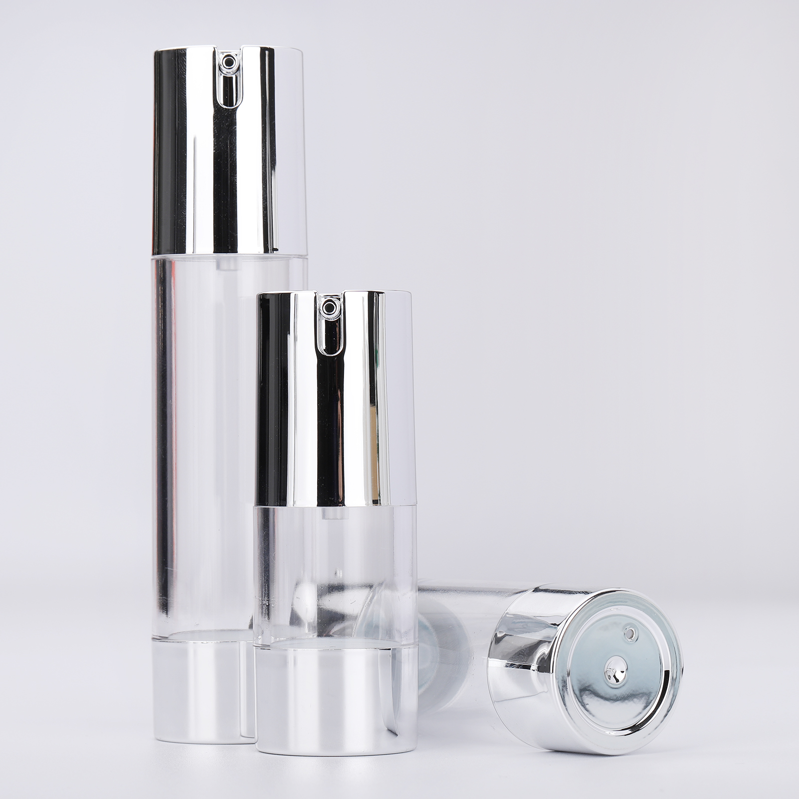 15ml 30ml 50ml Wholesale Transparent Cosmetic Matte Silver Plastic Sprayer Airless Pump Bottle Cosmetic