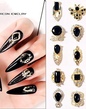 Heart Drop Rhinestones Nail Art Decorations Black Zircon Nail Jewelry Luxury Charms For Diy Nails