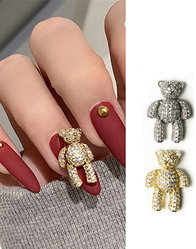 Shining Rhinestones Nail Decorations Silver Rose Gold Zircon Bear Nail Charms With Movable Limbs And Head