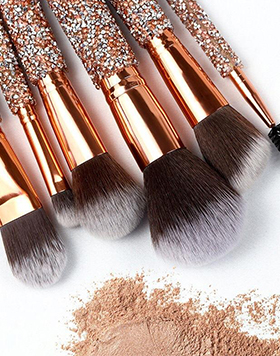 Rose Golden Glitter Handle 10pcs Makeup Brushes Crystal Diamond Foundation Brush Set With Pu Bag